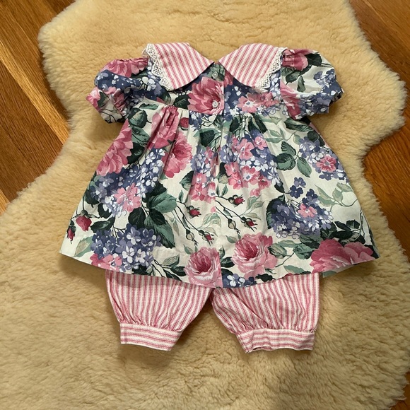 Vintage JoLene floral top and striped bloomers set - Picture 2 of 13